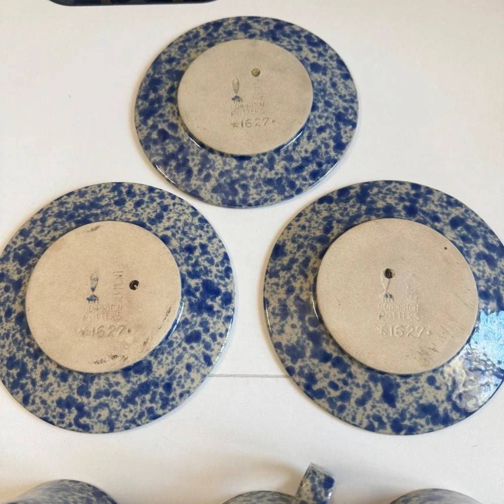 Bennington Potters Blue Agate Spatterware Saucers 1627 Morning Glory Set of 3